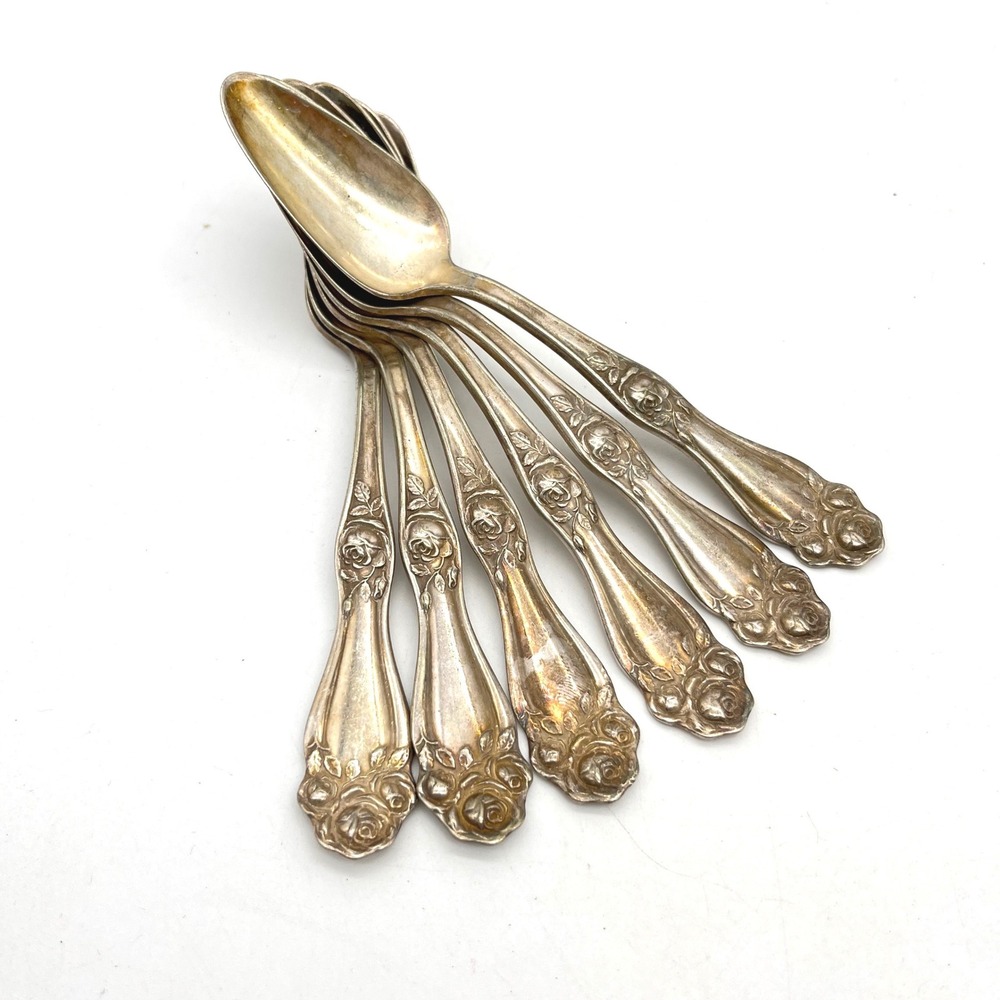 Holmes & Edwards American Beauty Rose Silverplate Demitasse Spoons Set of 6